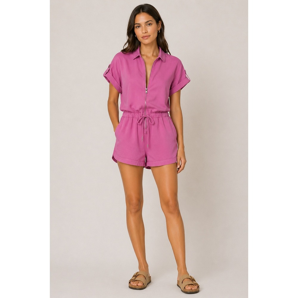 Pistola Romper Women S Mauve Pink Grover Utility Short Sleeve Zip Up Drawstring